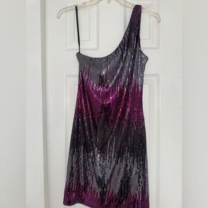 Black and Pink one shoulder strap Sequin Dress